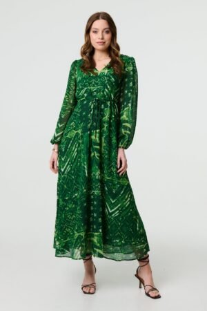 Printed Semi Sheer Empire Maxi Dress