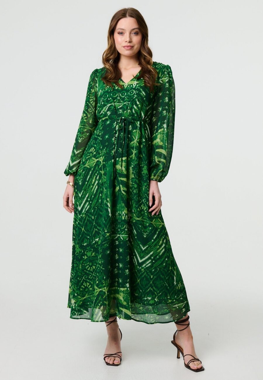 Printed Semi Sheer Empire Maxi Dress