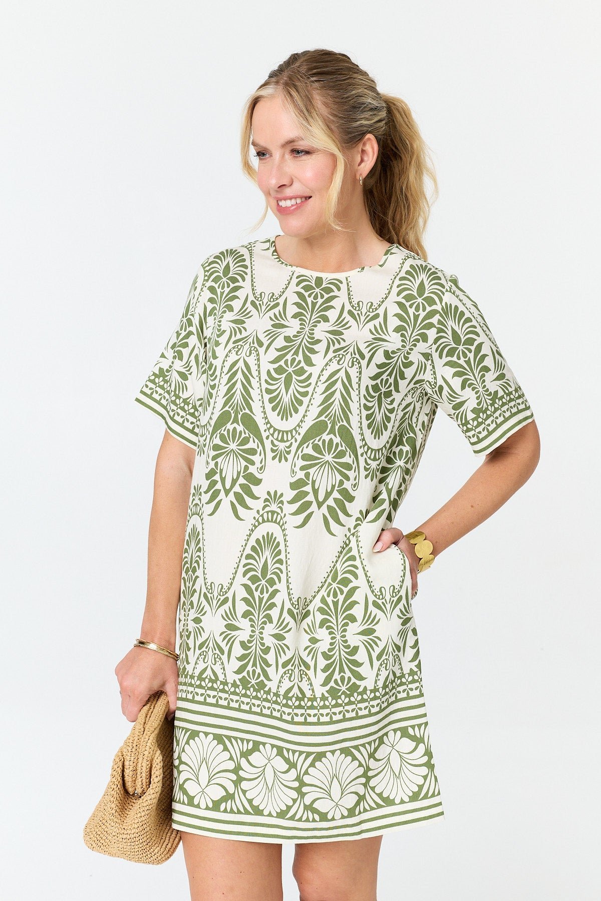 Printed 1/2 Sleeve Short Shift Dress - Image 4