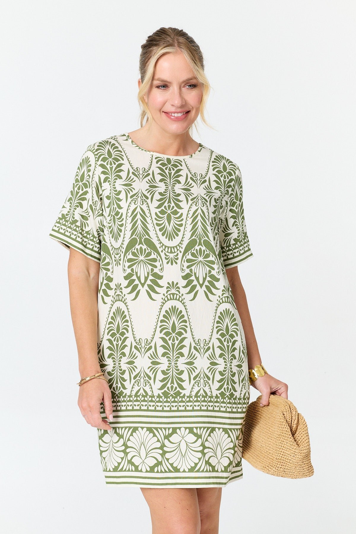 Printed 1/2 Sleeve Short Shift Dress - Image 2