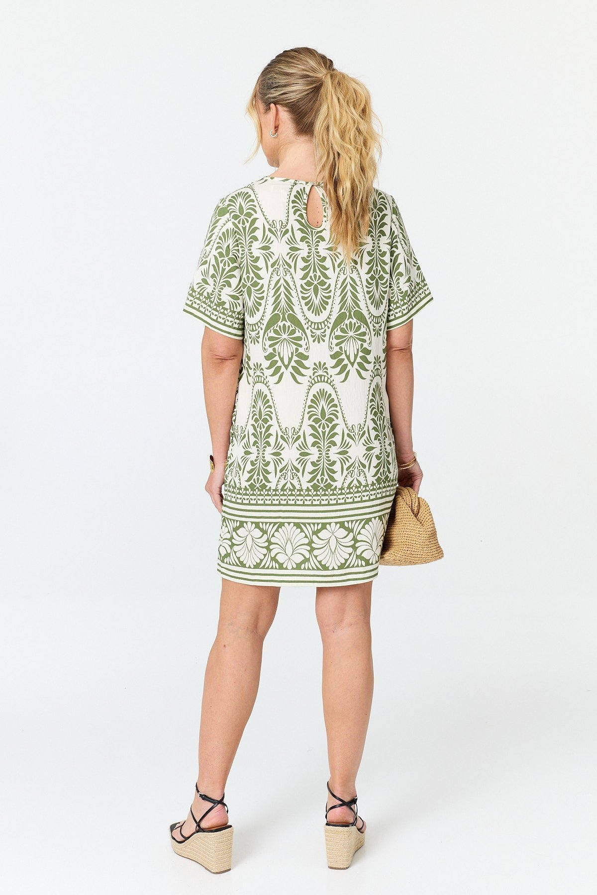 Printed 1/2 Sleeve Short Shift Dress - Image 3