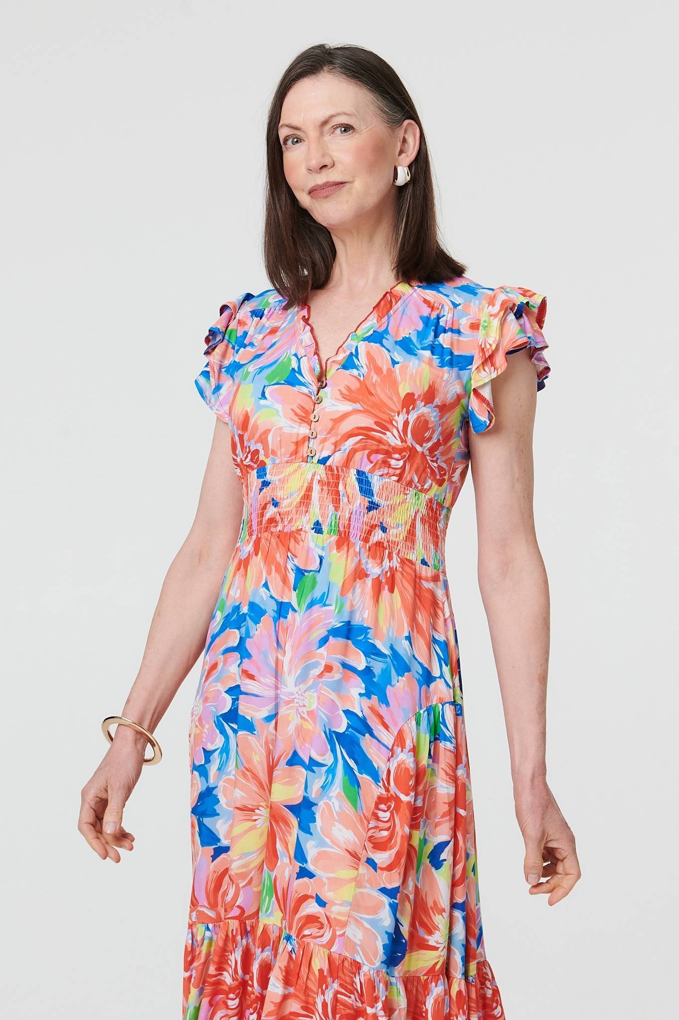 Floral Cap Sleeve Maxi Shirred Dress - Image 5
