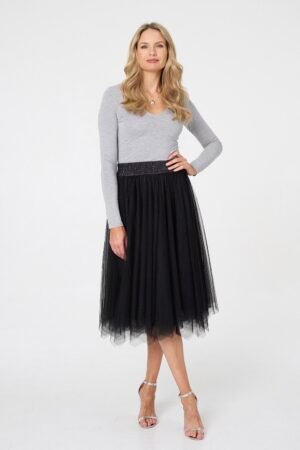 Reversible Knit Mesh Texture Midi Skirt