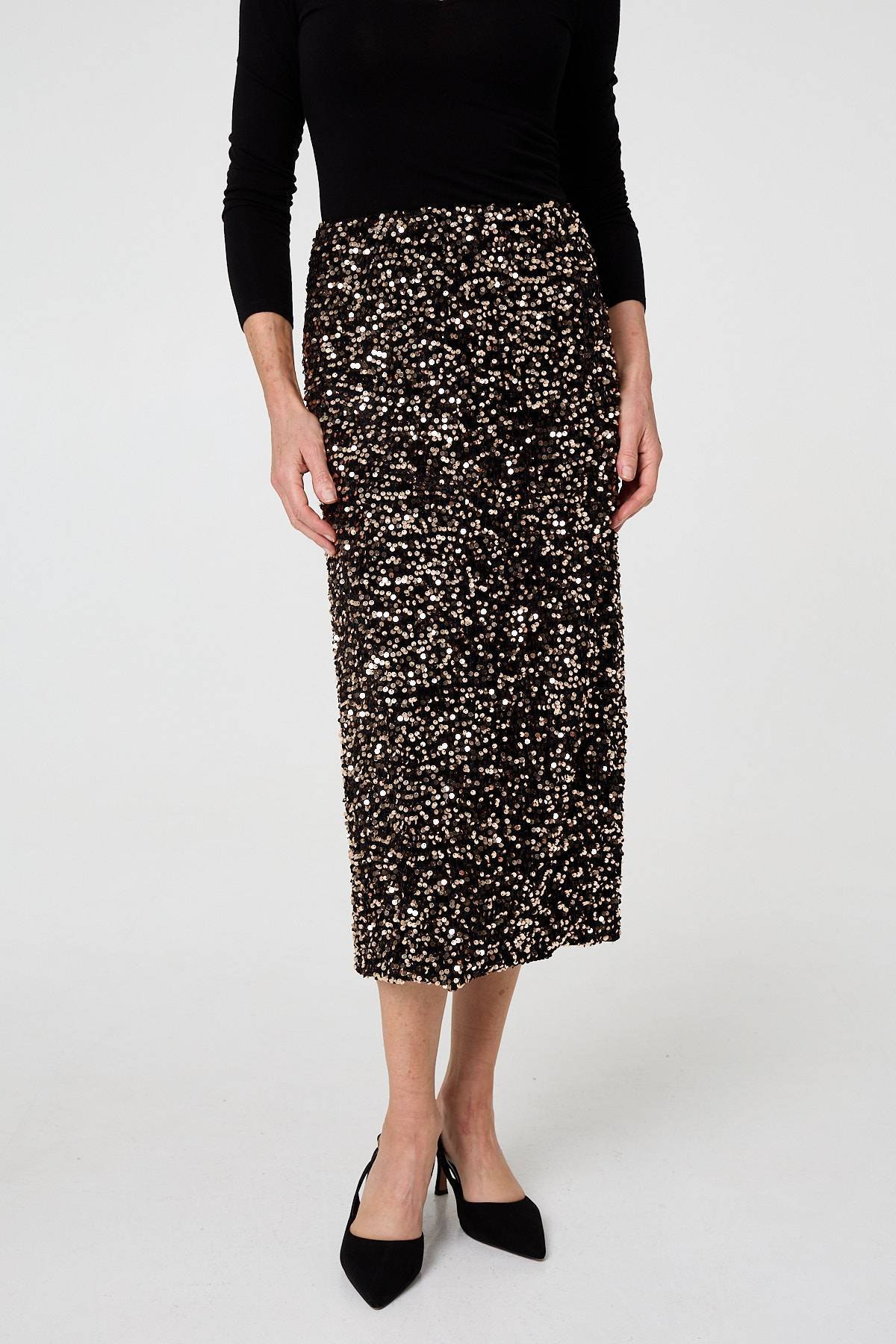 Sequin Embellished High Waist Midi Skirt - Image 3