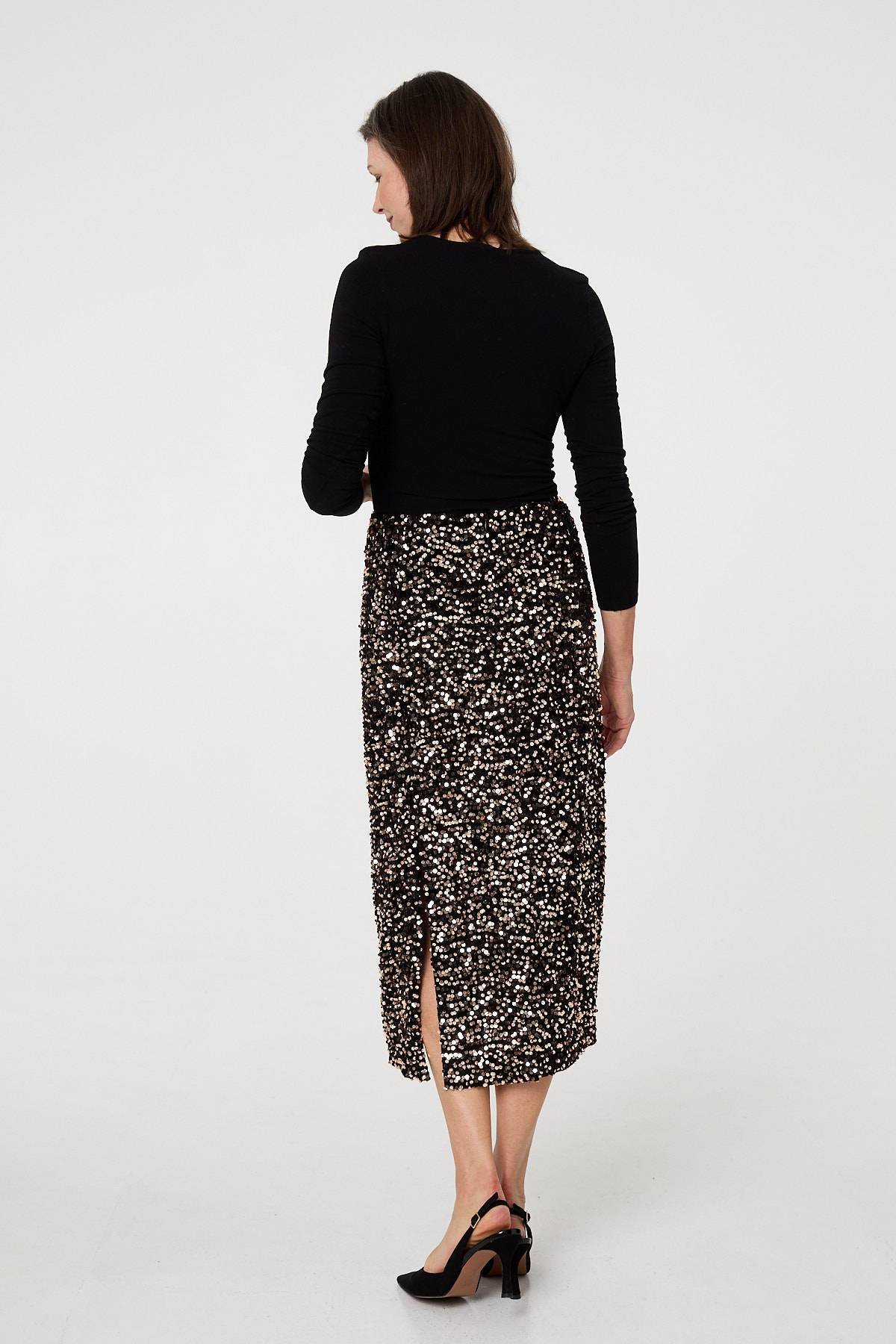 Sequin Embellished High Waist Midi Skirt - Image 5