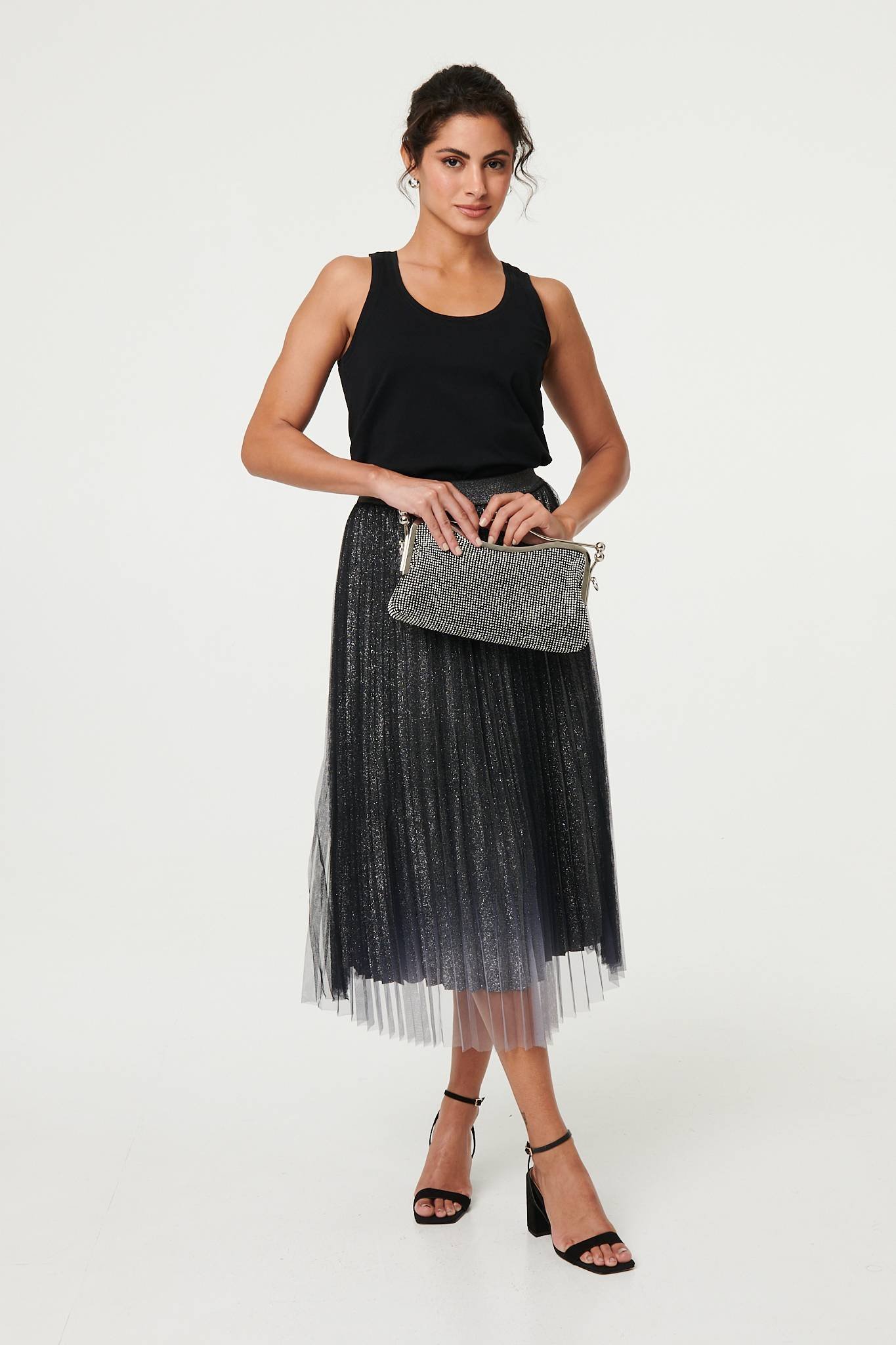 Sparkly Semi Sheer High Waist Midi Skirt