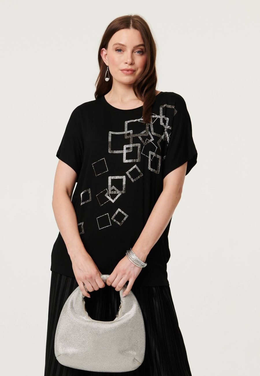 Geo Print Sparkly Relaxed Top