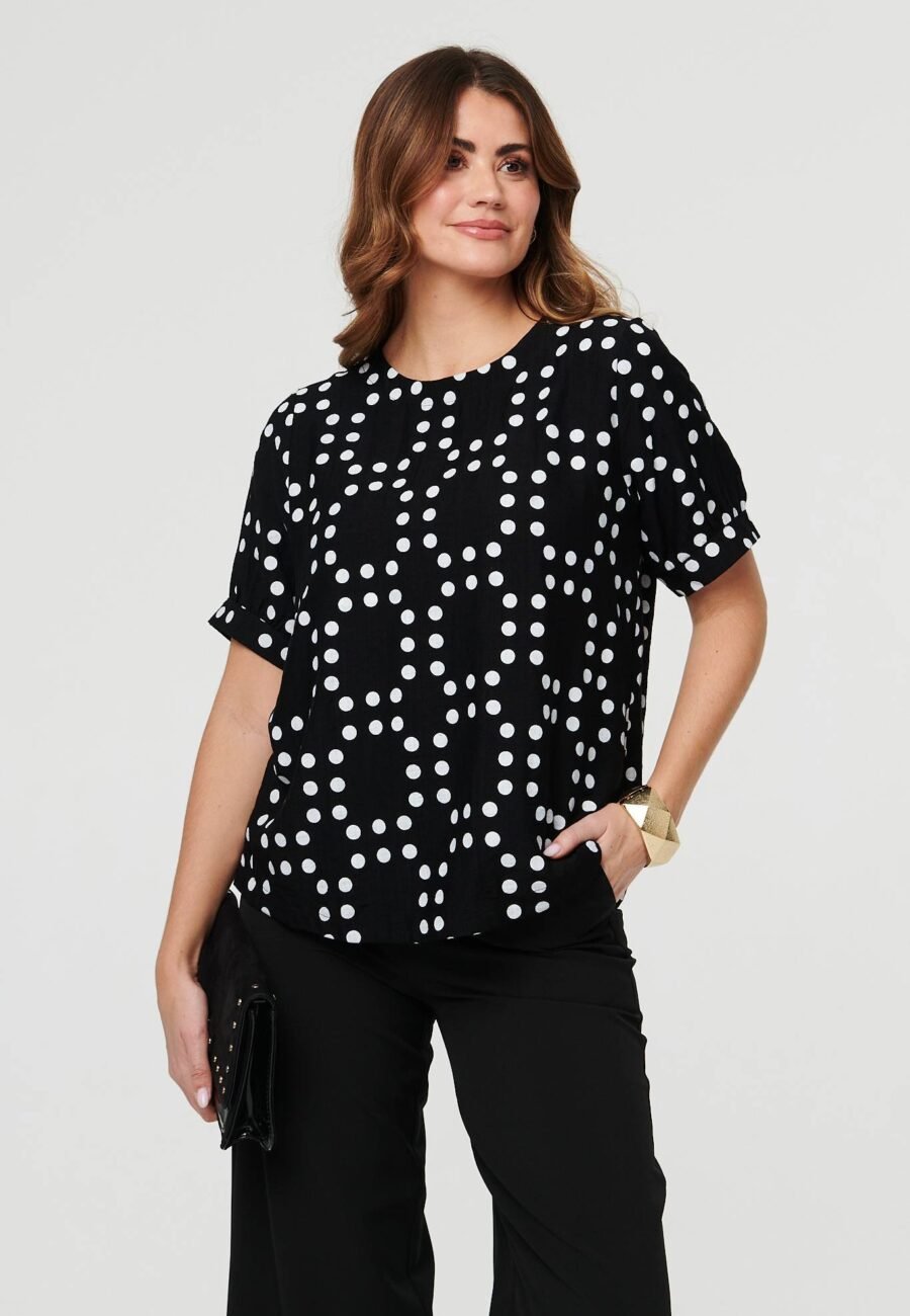 Polka Dot Print Short Sleeve Blouse