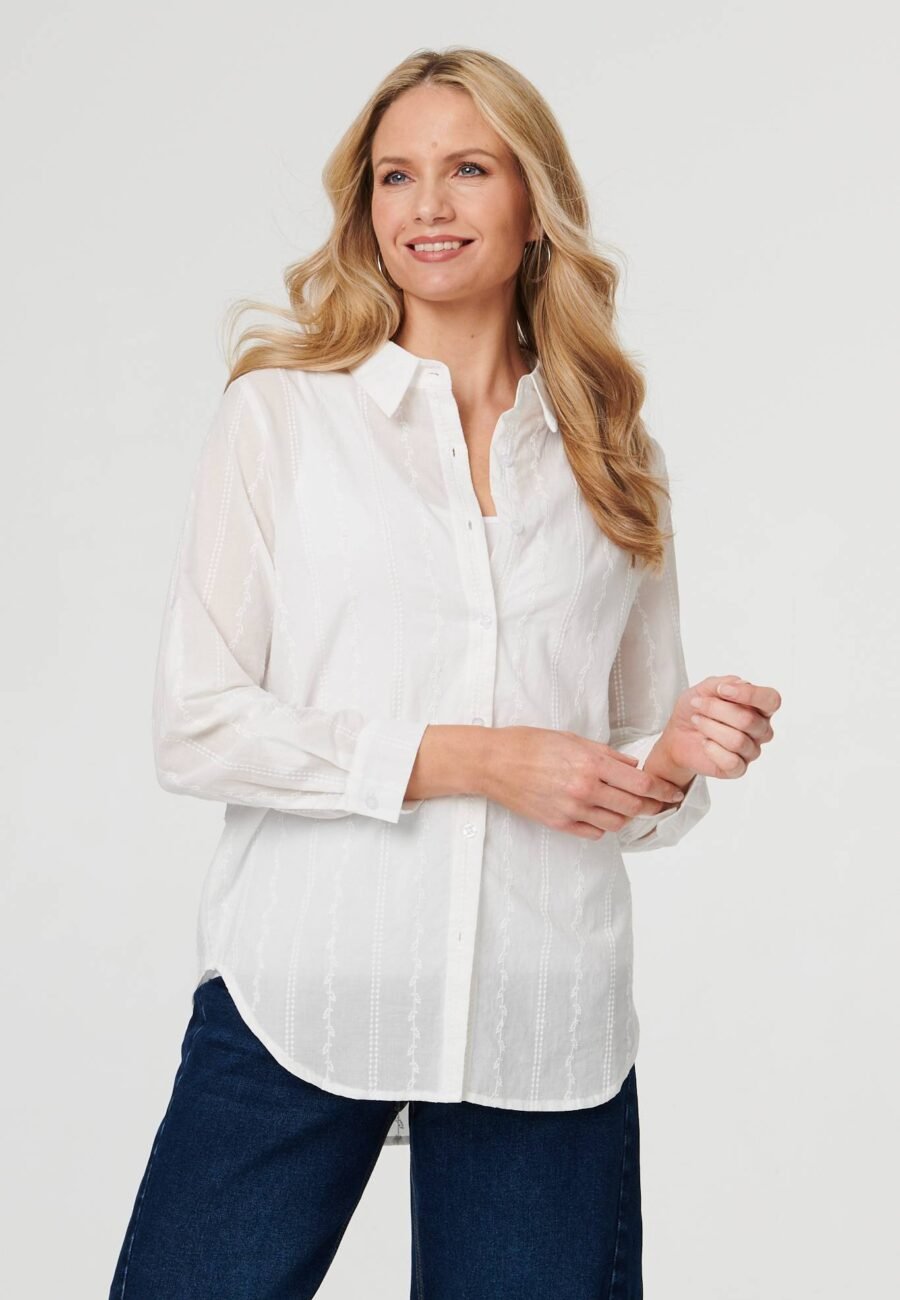 Embroidered Long Sleeve Textured Shirt