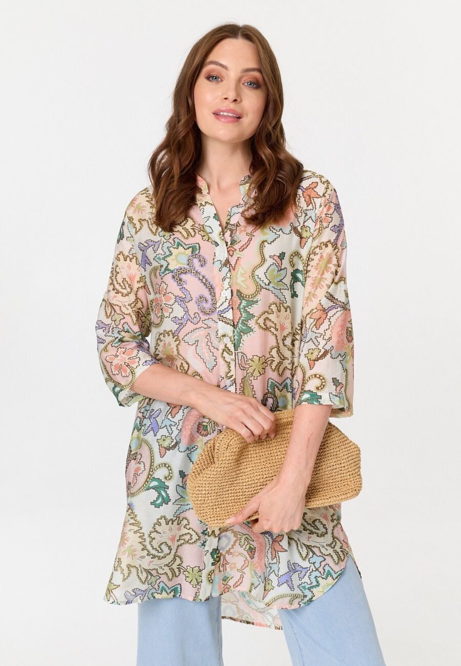 Printed 3/4 Sleeve Relaxed Tunic Shirt